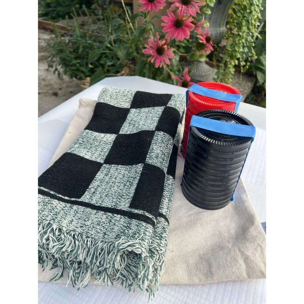 Jumbo Checkers Tic Tac Toe 3-in-1 Woven Rug Game 26” Complete With Bag